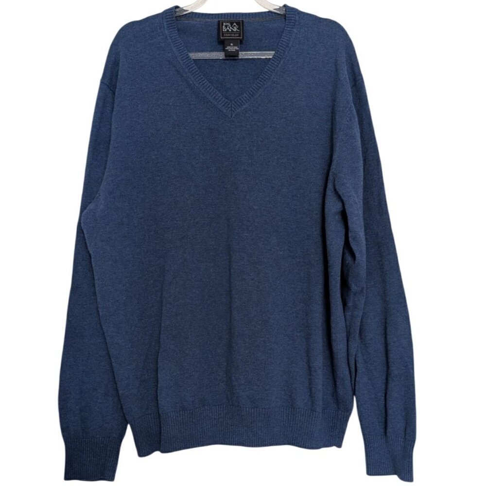 Jos A Bank Traveler Pima Cotton Sweater Mens Size XL Blue Long Sleeve V Neck